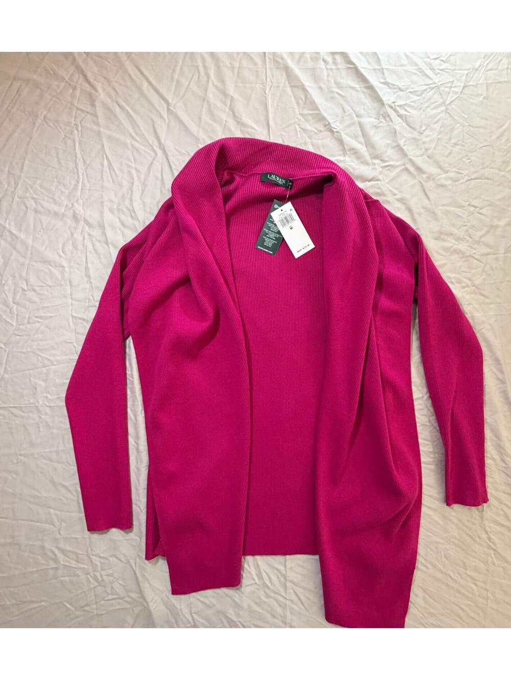 Lauren Ralph Lauren Women’s M Fuchsia Ribbed Open Front Long Cardigan NWT
